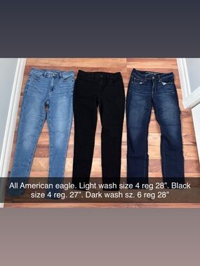 All American Eagle Jeans Trio - Light Wash, Black, Dark Wash